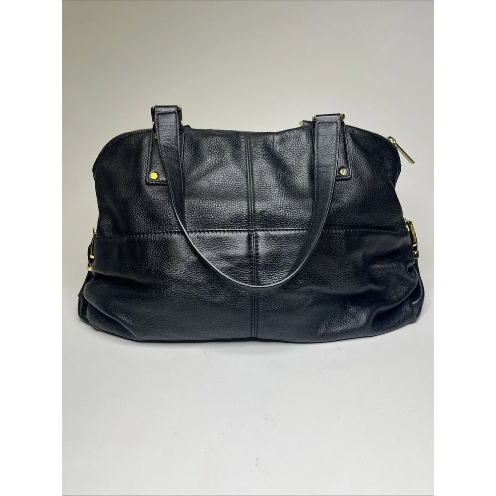 Michael Kors Portland Pebbled Black Leather Satchel Purse Gold Zipper Handbag